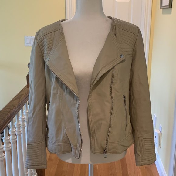 Slate & Willow Quilted Cream Leather Moto Jacket L - Picture 3 of 16